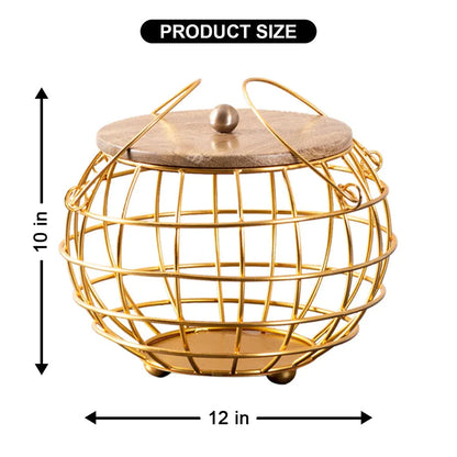 Golden Multipurpose Basket with Wooden Lid & Handles